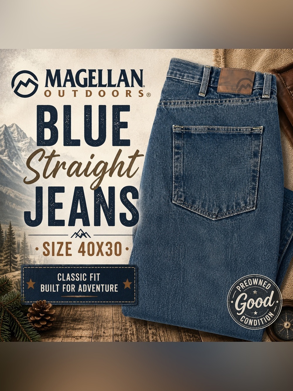 Magellan Outdoors Men’s Blue Straight Leg Jeans Size 40x30